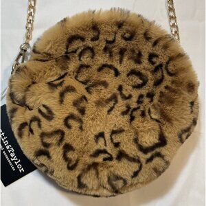 Justin & Taylor Purse Cheetah Leopard Faux Fur Chain Round